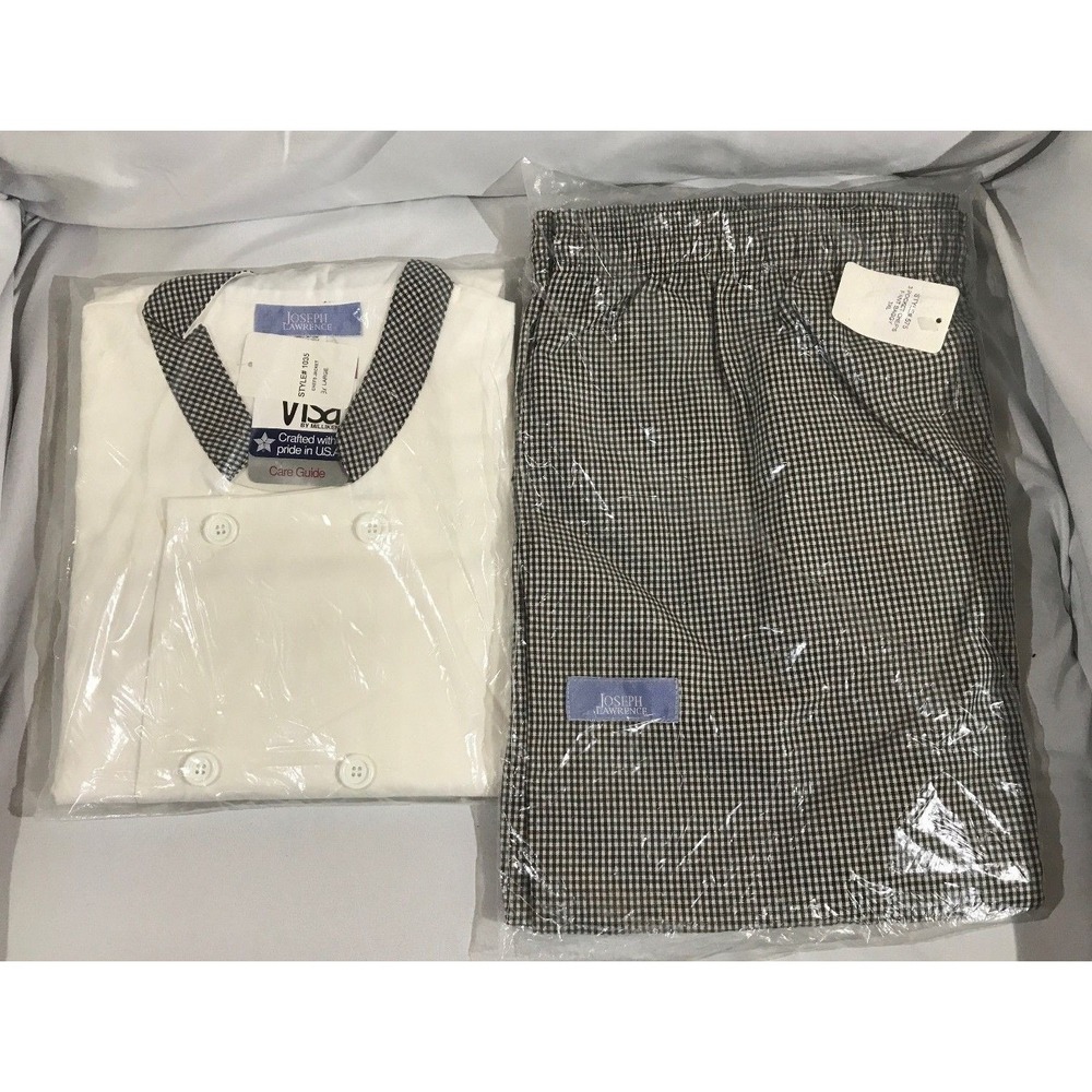 NWT Joseph Lawrence Chef Uniform Jacket & Pants White &‎ Black Checked Size 3XL